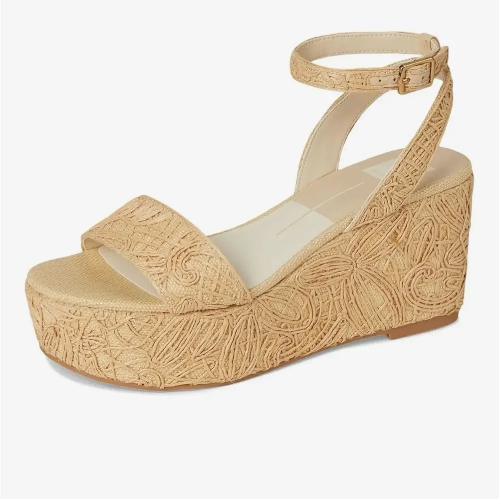 Dolce Vita Talisa Platform Wedges-Beige Textured Sandal Sz 6 Excellent Condition